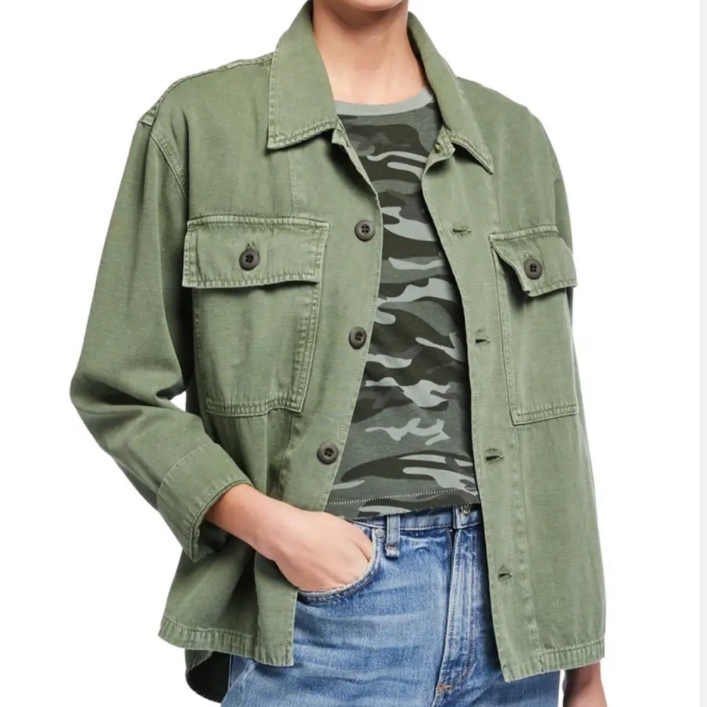 EUC AMO Tiered Ruffle Back Army Shirt Jacket Size Small